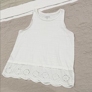 LOFT White Eyelet Scalloped Tank